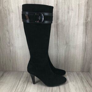 Cole Haan Boots Womens 8.5AA Black Suede Zip Tall Knee High Heeled